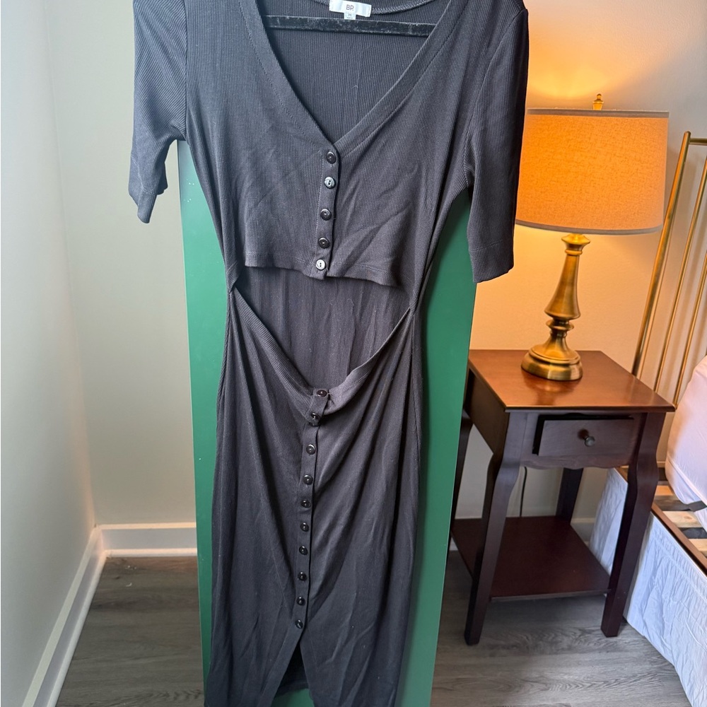 BP Black Cutout Button Down Dress V-Neck Casual